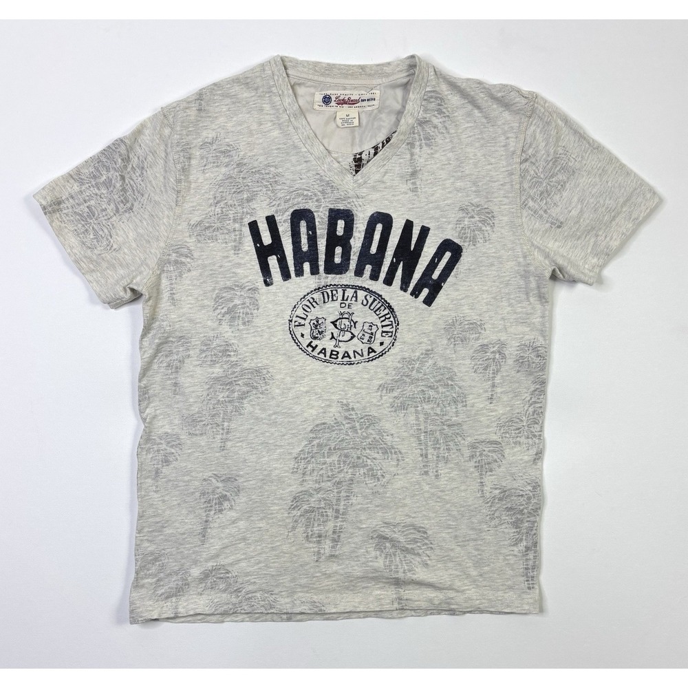 Lucky Brand Habana T-Shirt Adult Medium V-Neck Beach Palm Tree Short Sleeve